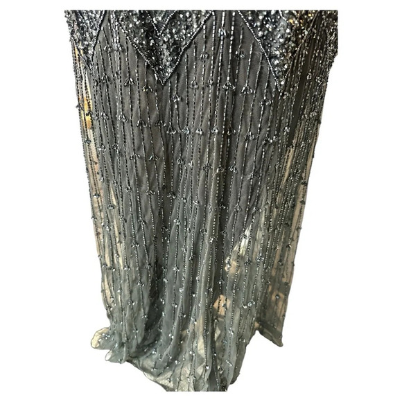 Pisarro Nights Beaded Art Deco Gown Gray Size 14 - Picture 5 of 13